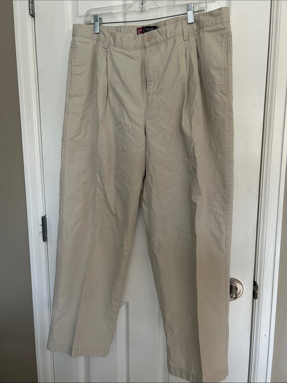 Chaps Men’s Khaki Cotton Pleated Pants  
size 38x 30 cotton
